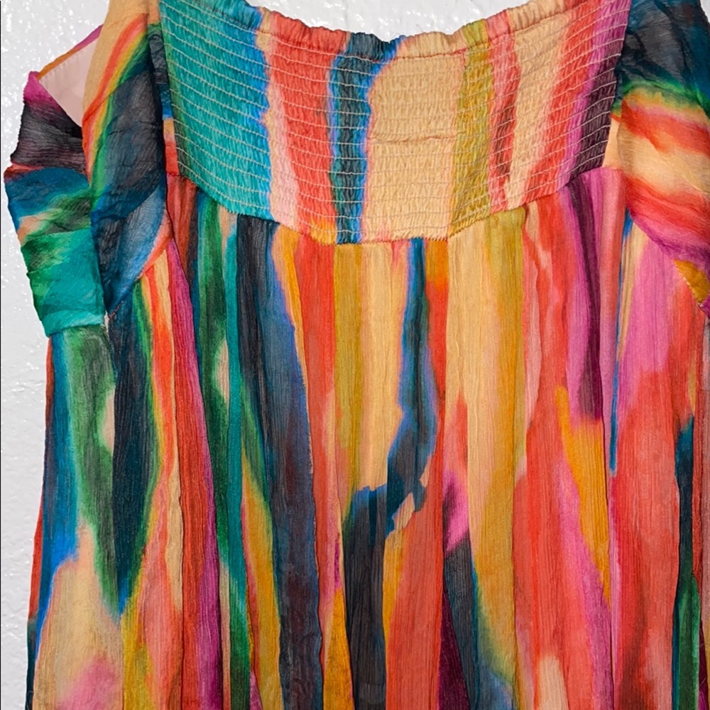 BHLDN Multicolor Striped Midi Dress with Teal Accents - Picture 7 of 10